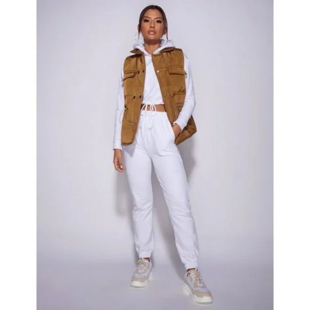 Sleeveless Collared Double Breasted Padded Puffer Vest Jacket Gilet - Picture 9 of 14